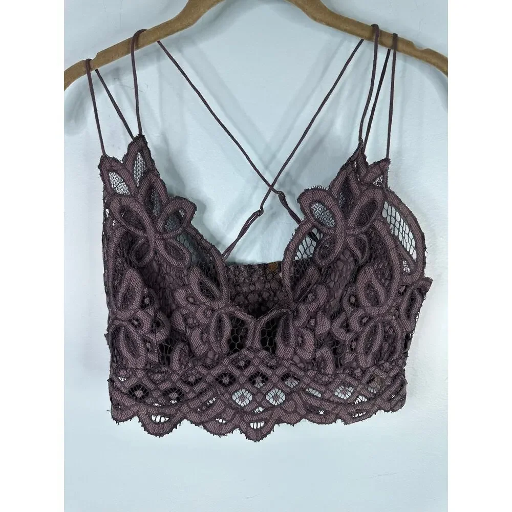 Free People Adella Bralette Gray Crochet Lace festival summer Medium layering